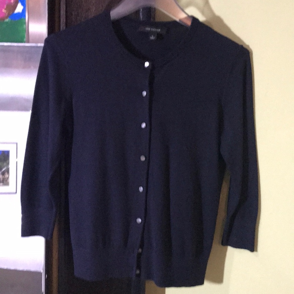 Ann Taylor Navy 3/4 Sleeve Cardigan, Sz S